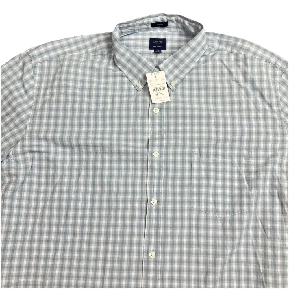 J Crew Button Up Shirt Mens XXL‎ Blue Gingham Check Flex Washed Classic BP969